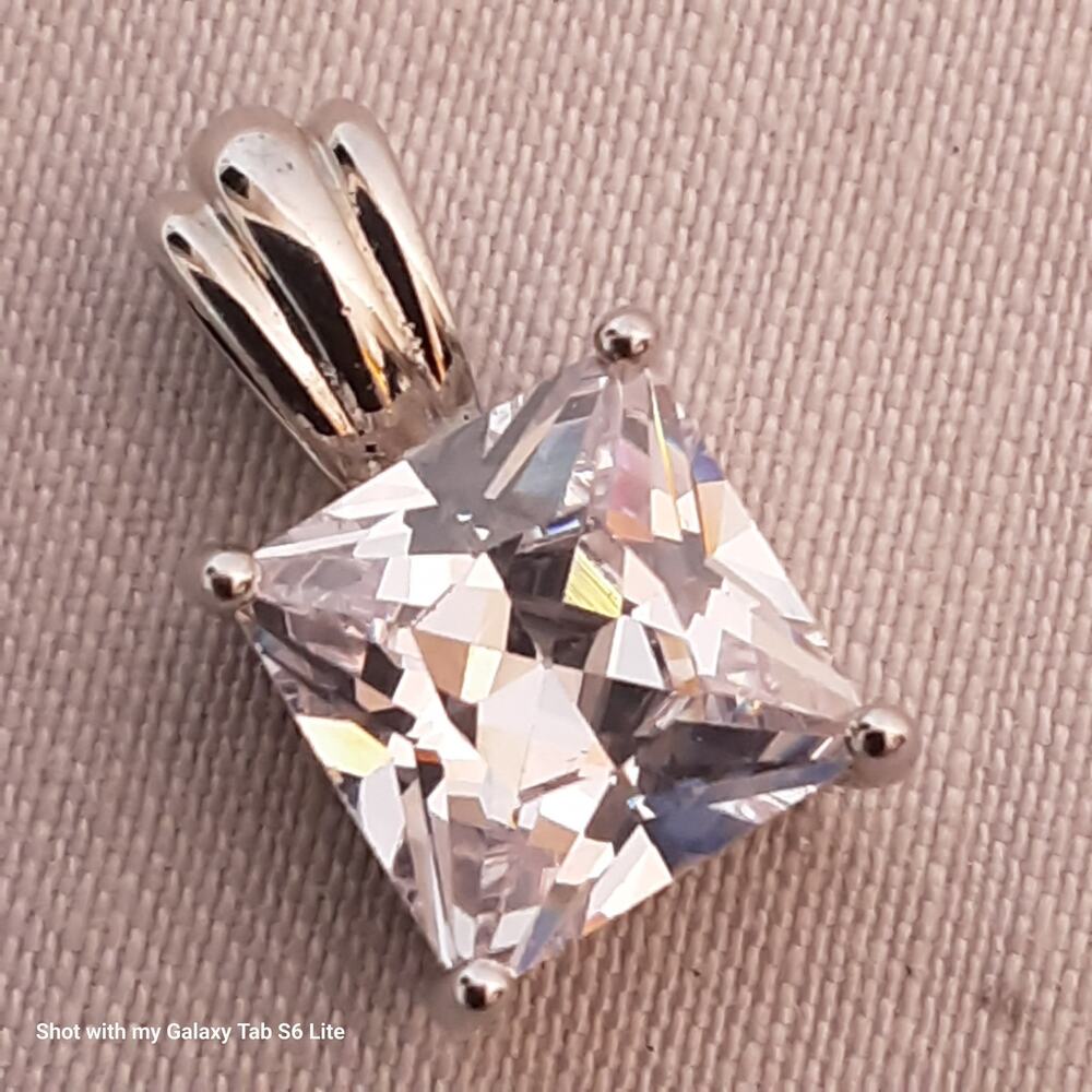 💎Barely There Silver Tone Pendant Clear Square French Cut Stone